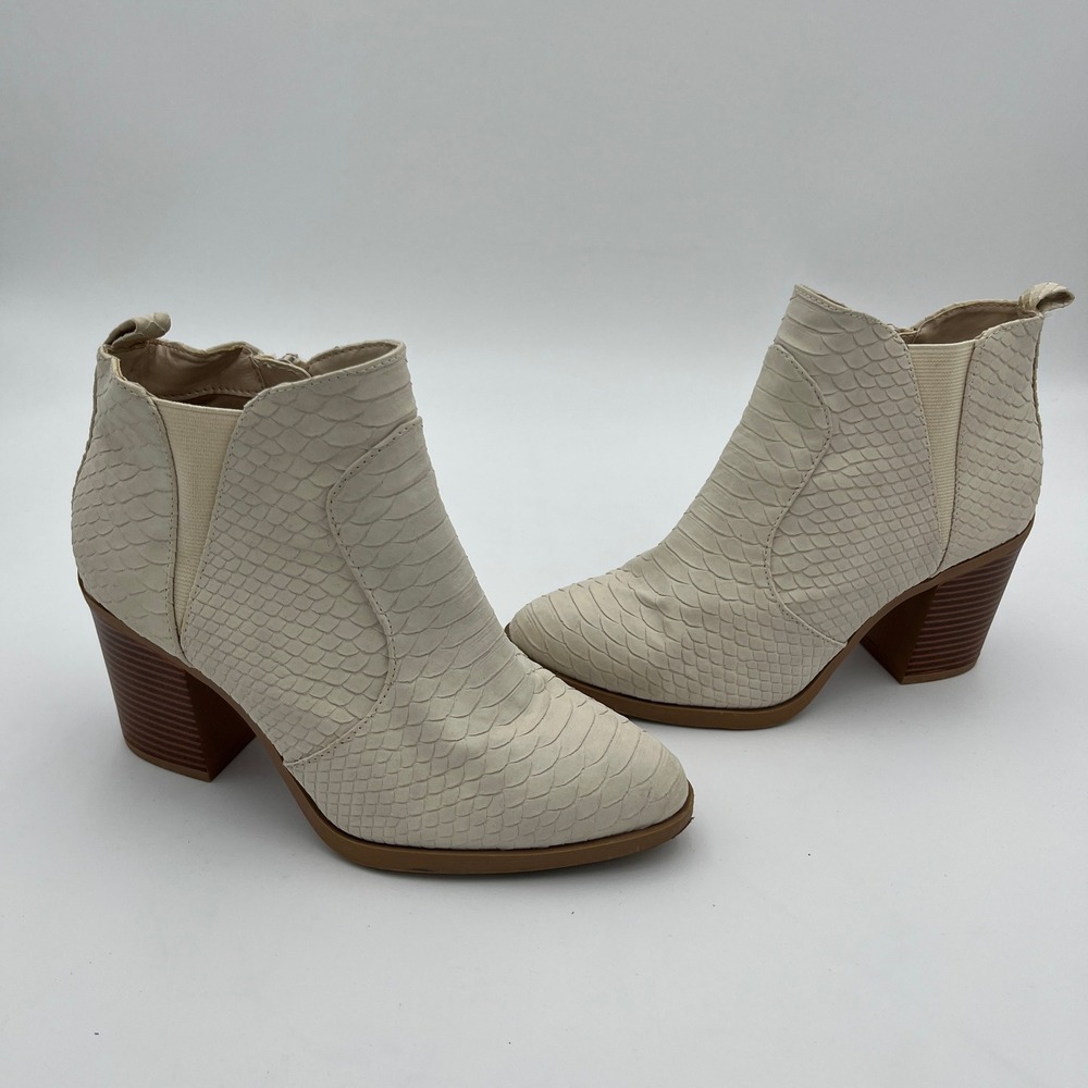 Altard State Ankle Boots Womens 8 Cream Brynn Snakeskin Block Heel Textured